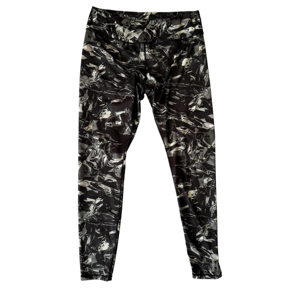 Reebok Large Black Gray Shattered Print Athletic Leggings
